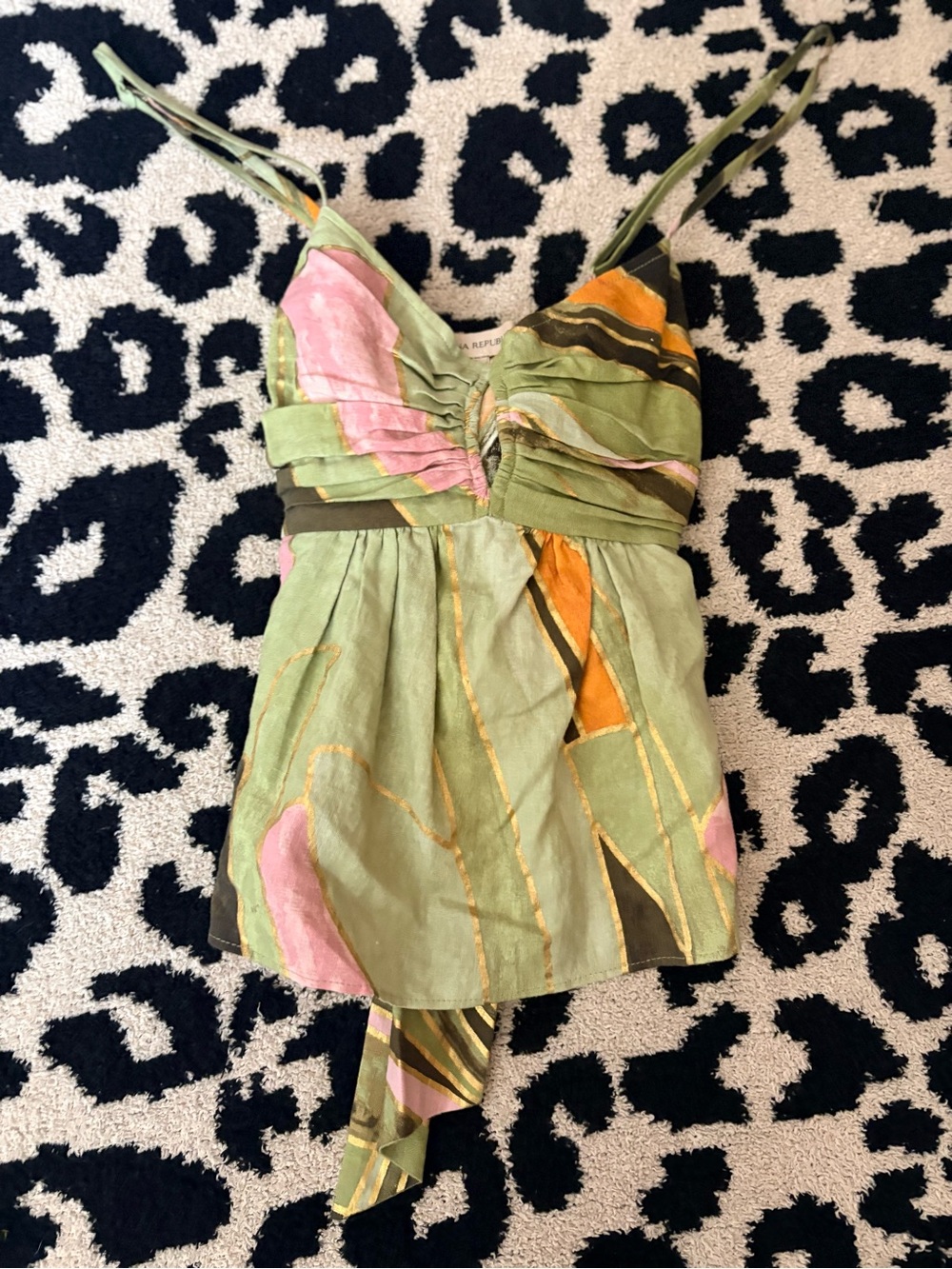 Green & Pink Floral-Print Spaghetti Strap top